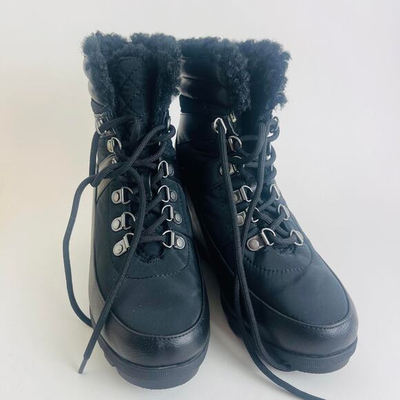 JustFab Kamryn Ankle Wedge Boots Black LaceUp Platform High Heel For Women Size7 - Picture 2 of 10